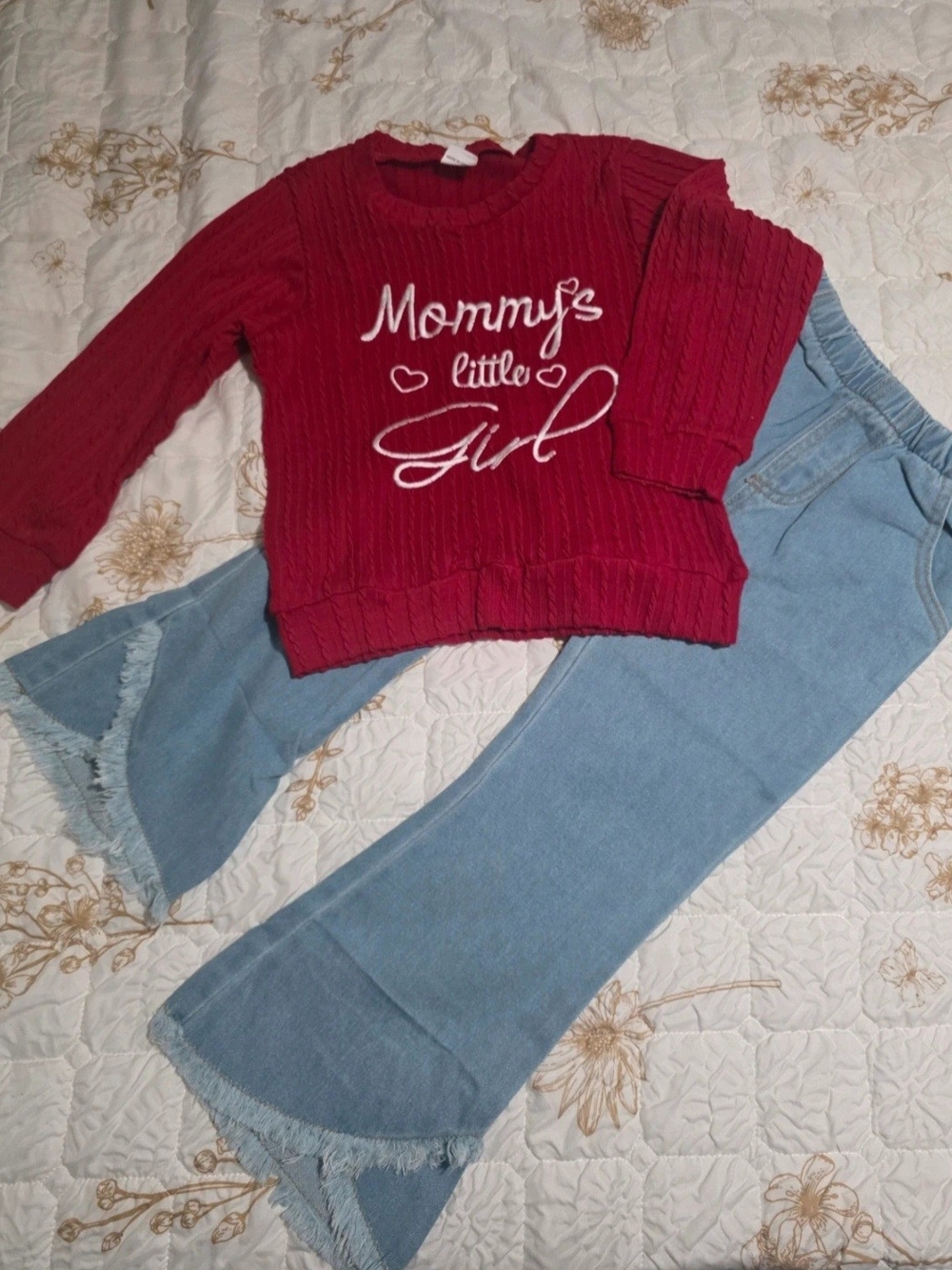 Girls' Red Knit Sweatshirt – 'Mommy's Little Girl' Pullover